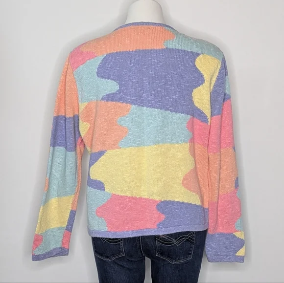 Vintage Christopher & Banks Colorful Abstract Zip Up Cardigan Sweater L - Picture 4 of 7